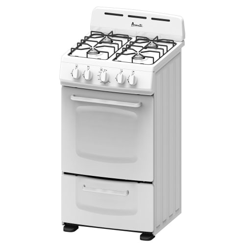 Gama de gas Avanti de 20" con puerta de metal macizo, blanco